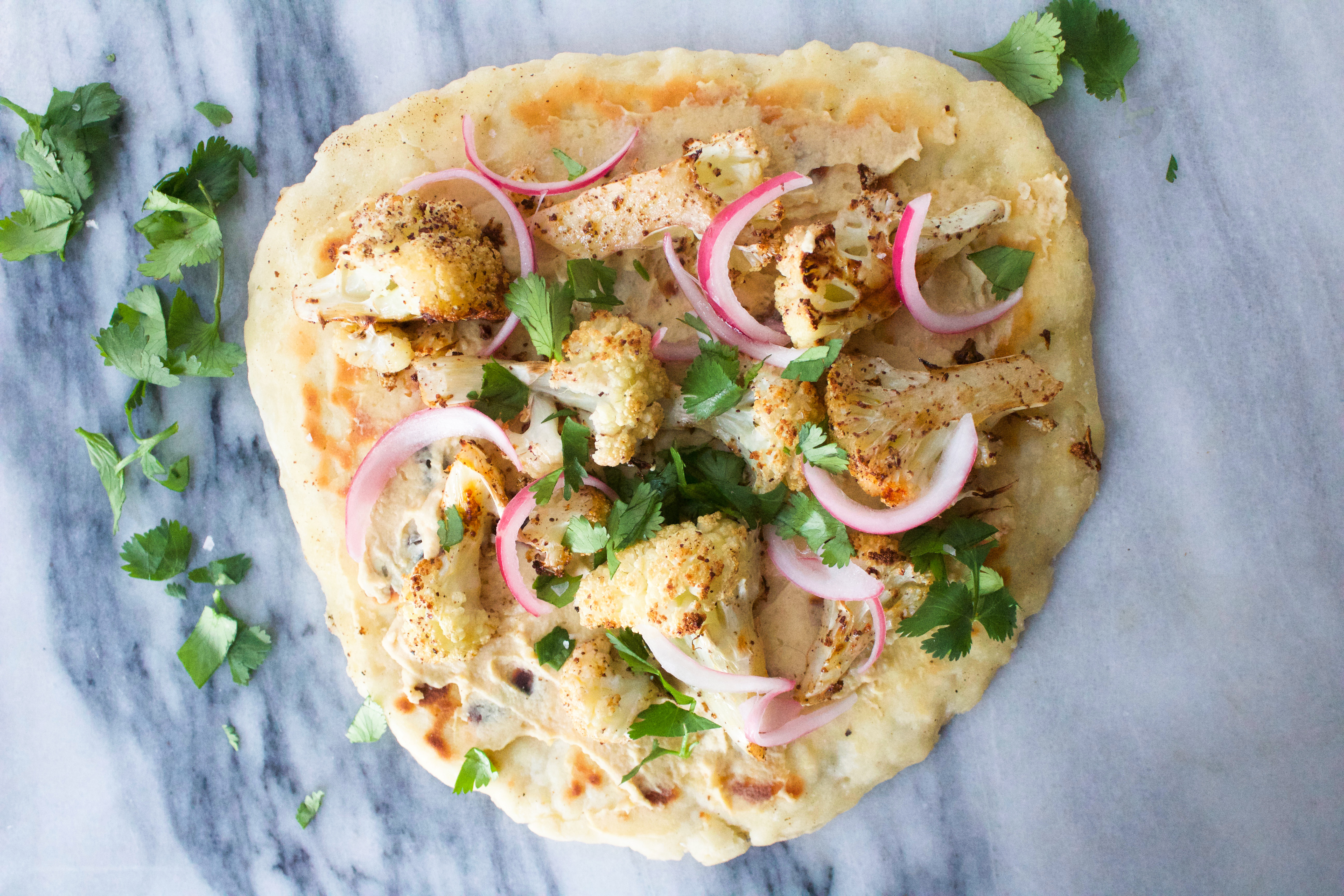 30-minute flatbread with roasted cauliflower | One Girl. One Kitchen.