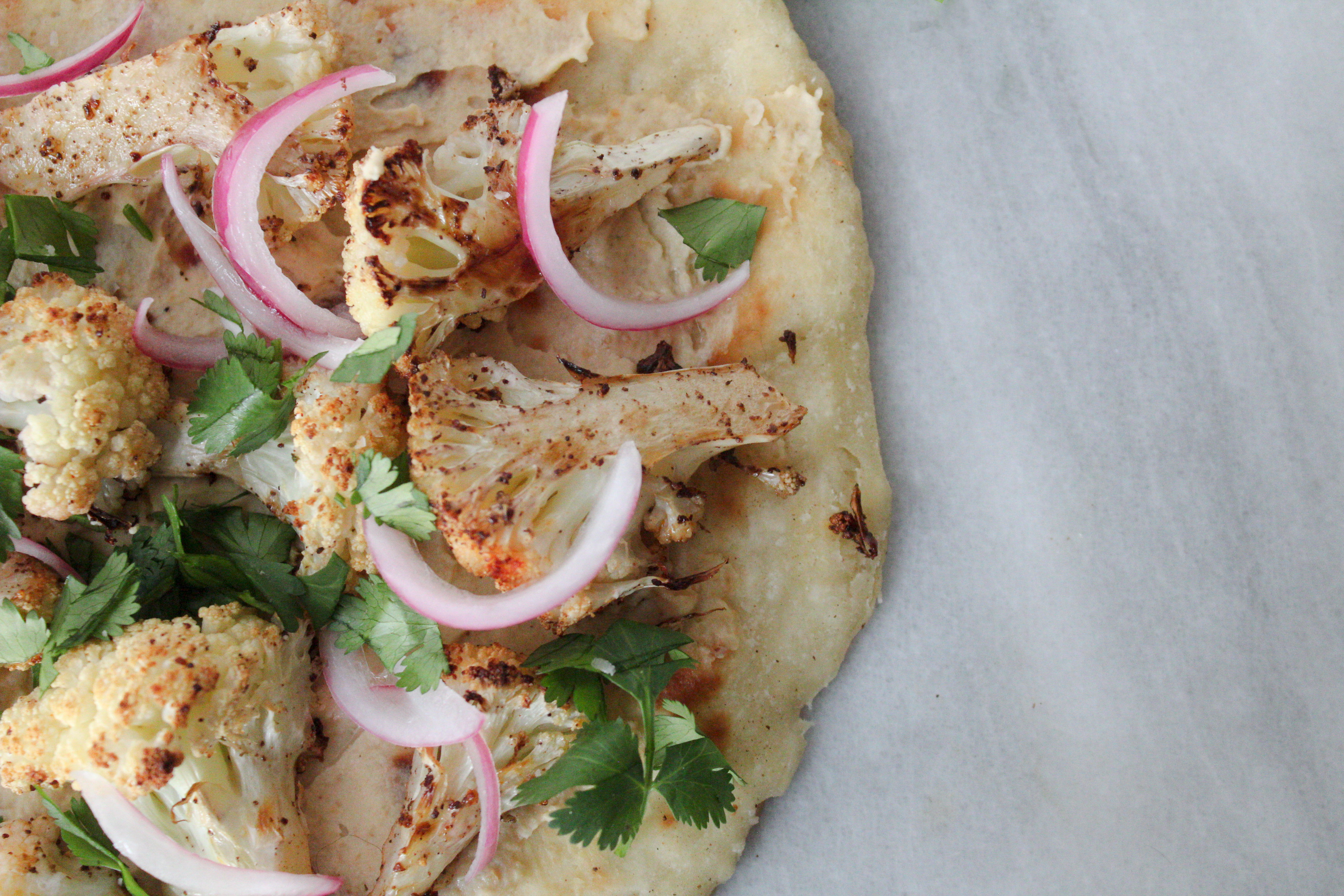 30-minute flatbread with roasted cauliflower | One Girl. One Kitchen.