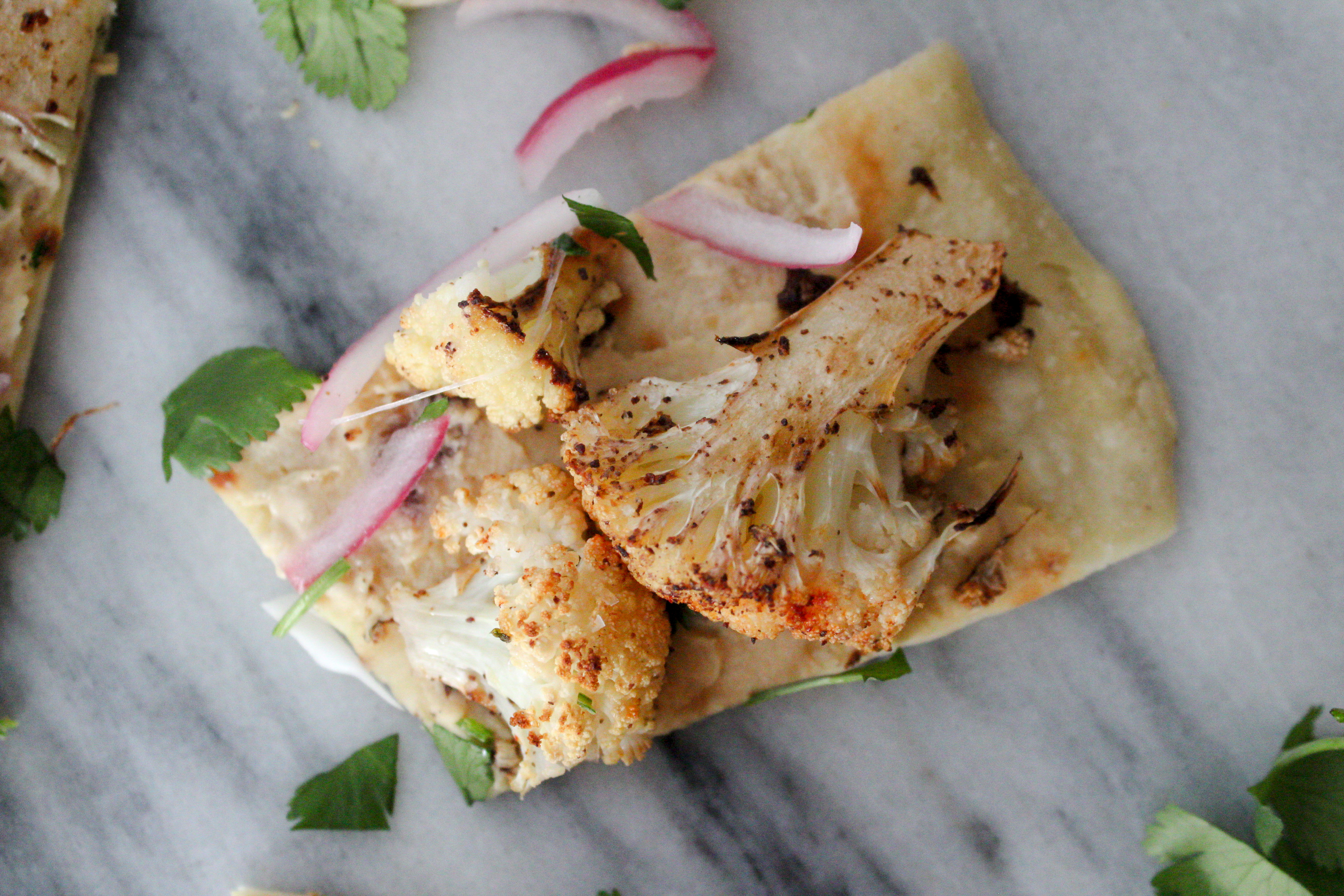 30-minute flatbread with roasted cauliflower | One Girl. One Kitchen.