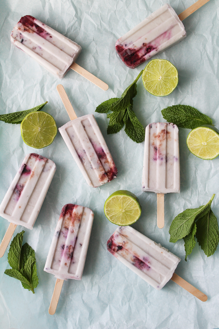 Blueberry Coconut Mojito Popsicles 