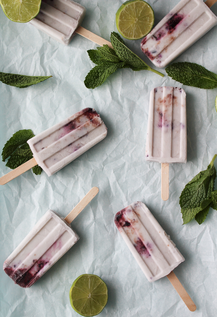 Blueberry Coconut Mojito Popsicles 