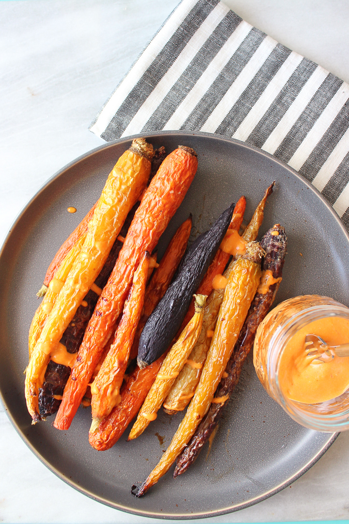 Roasted Carrots with Vegan Harissa Aioli