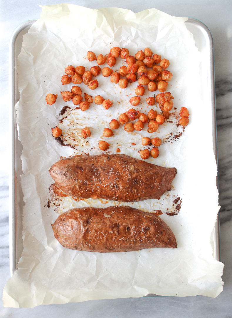 Stuffed Sweet Potato Crispy Chickpeas