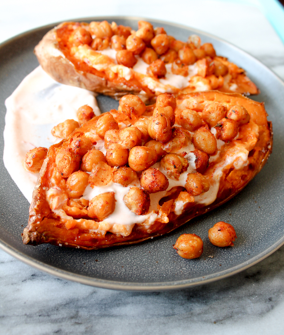 Stuffed Sweet Potato Crispy Chickpeas 