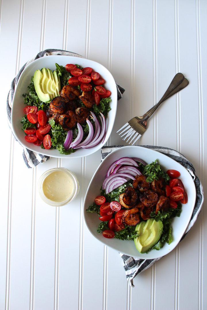 Blackened Shrimp Kale Cesar Salad