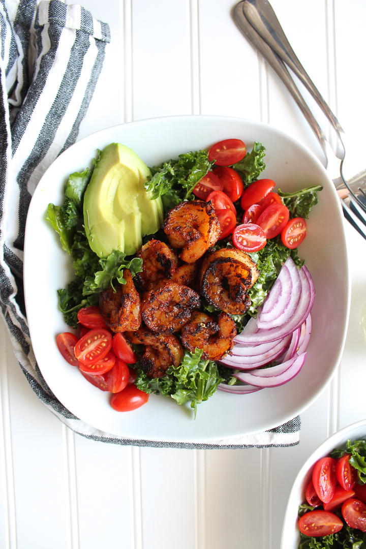 Blackened Shrimp Kale Cesar Salad 