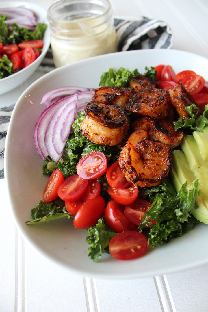 Blackened Shrimp Kale Cesar Salad