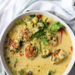 Thai green curry with herby chicken meatballs bowl