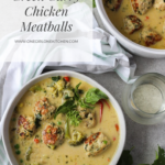 bowls of green curry with chicken meatballs