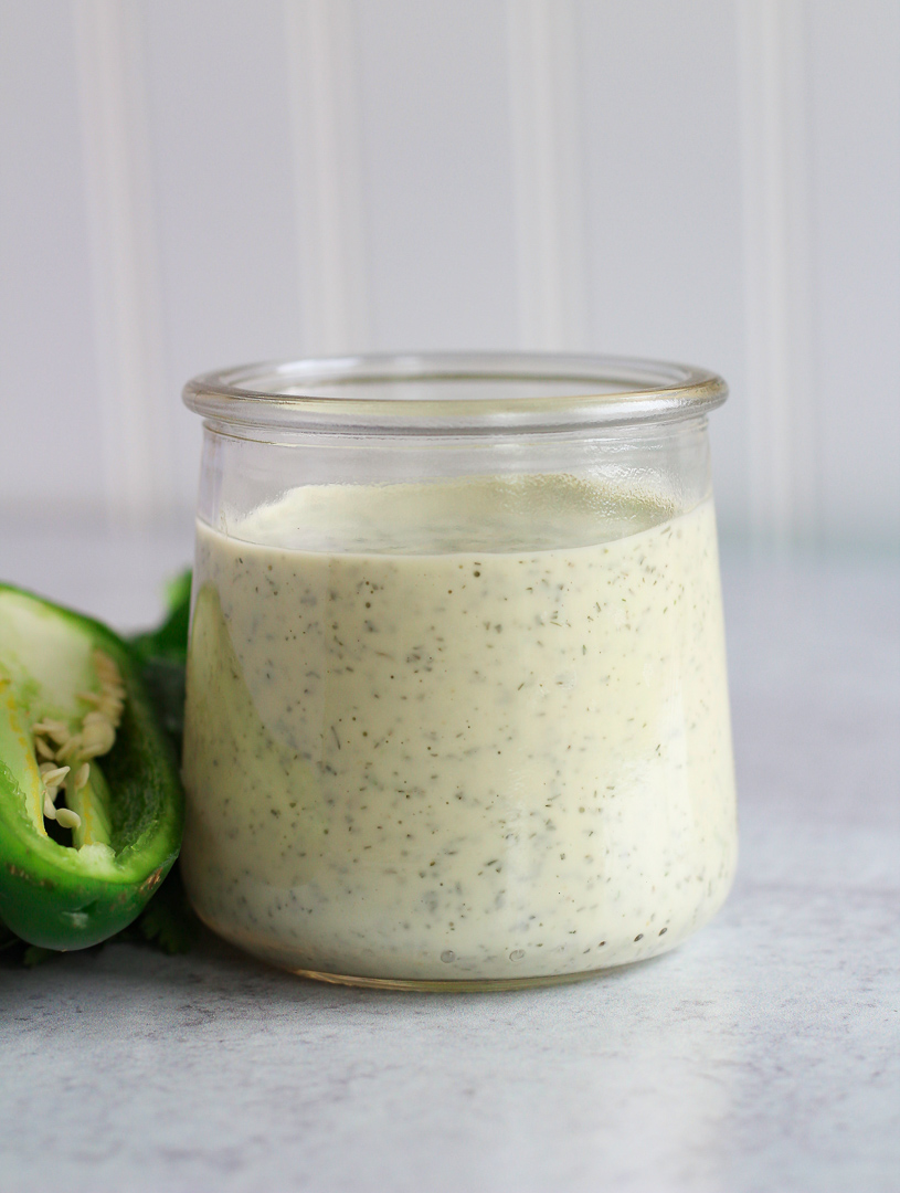 Small jar of jalapeno ranch dressing