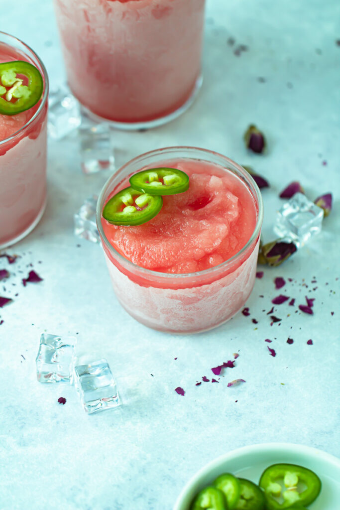 small spicy watermelon frose with jalapeno slices