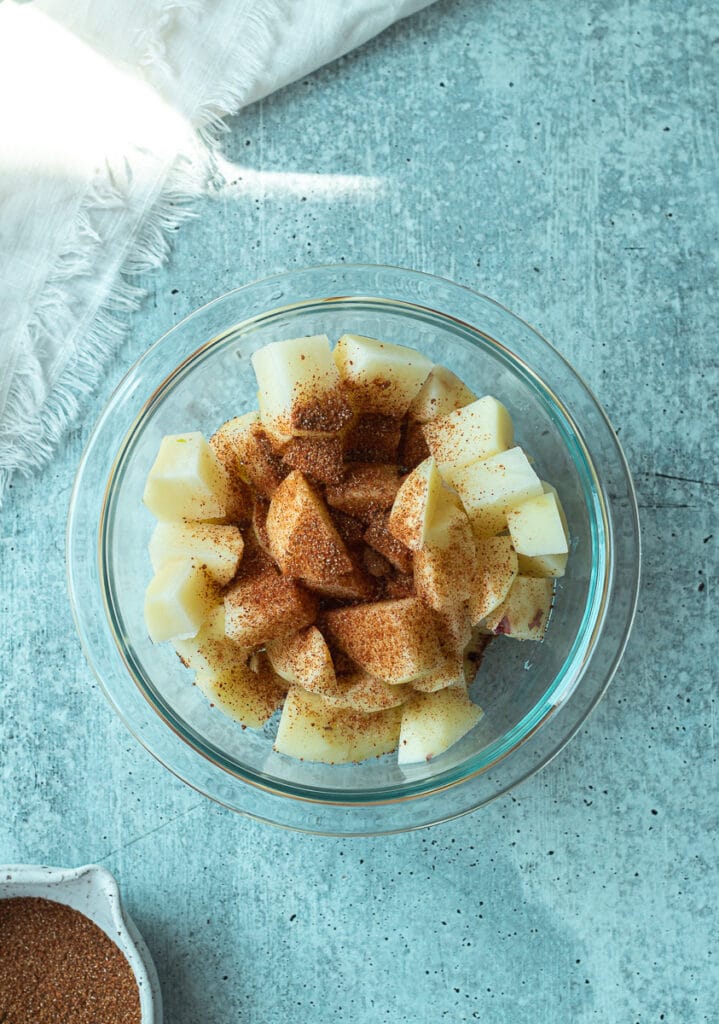 house seasoning mix on bowl of potatoes