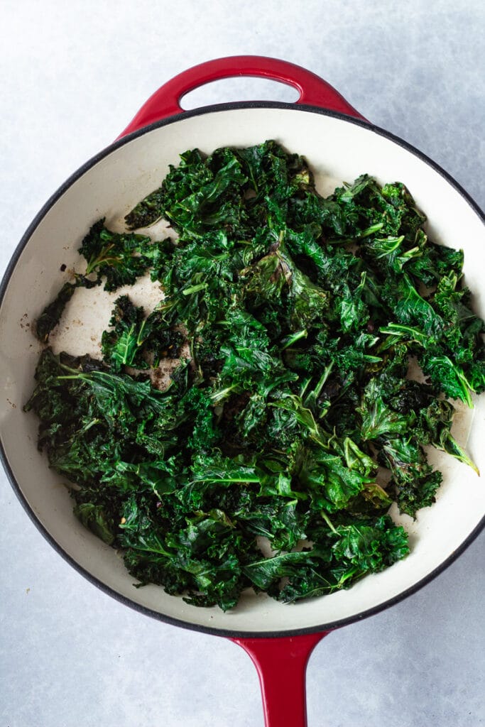 full pan of sautéed kale