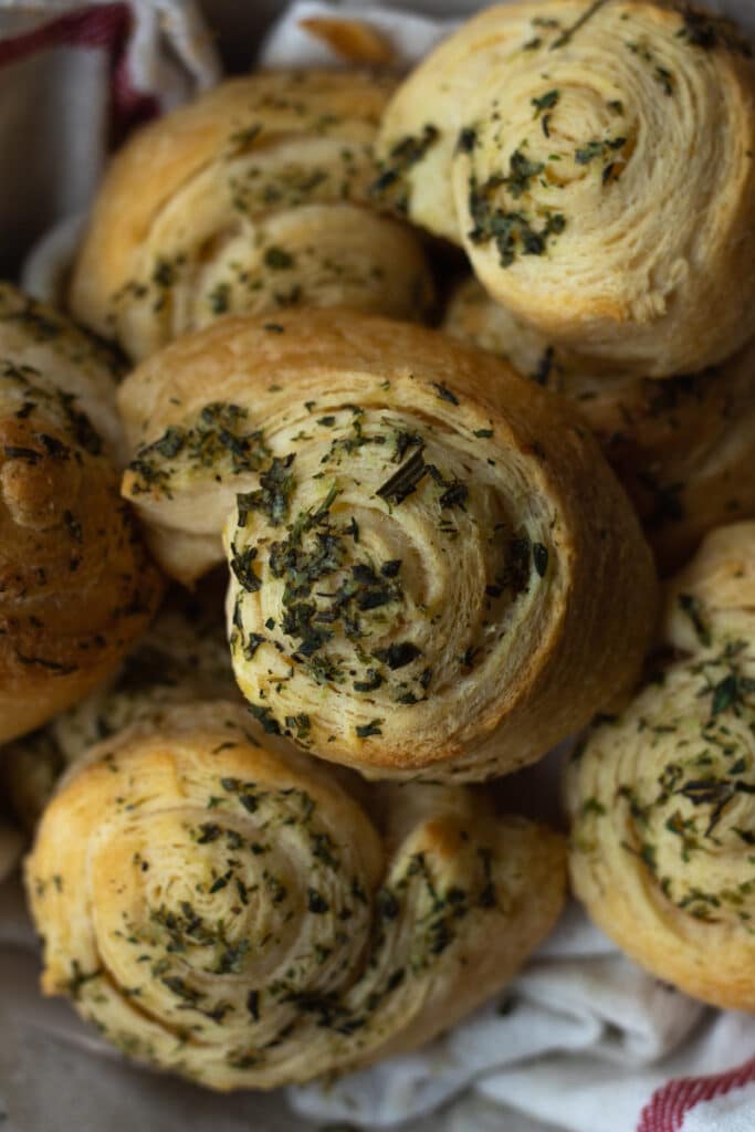 close up shot of garlic and herb rolls