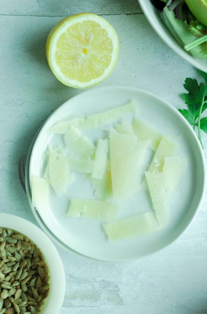 Small plate of shaved parmesan