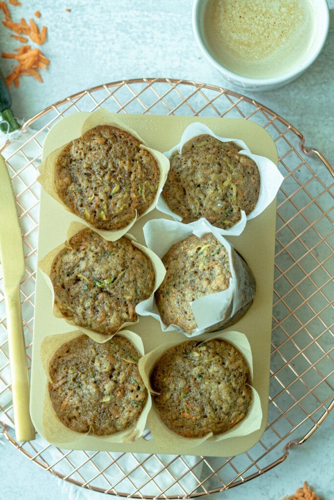 muffins on wire rack with coffee