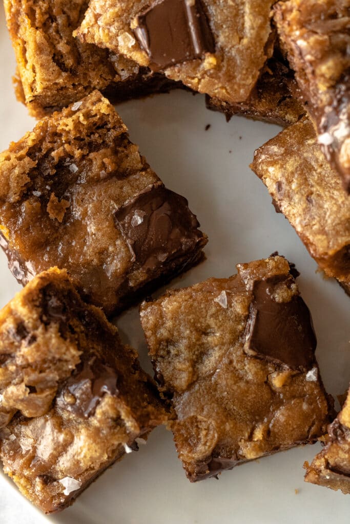 cut bars on plate with flaky salt