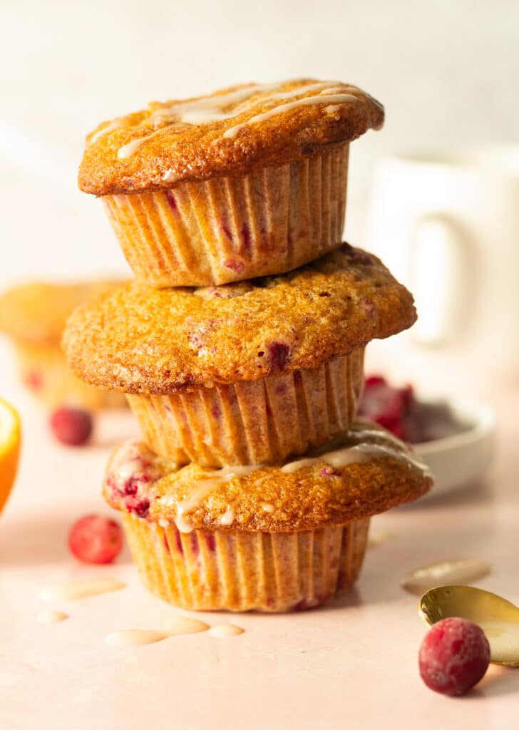 stack of 3 cranberry sauce muffins