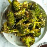 plate of roasted maple sesame broccoli