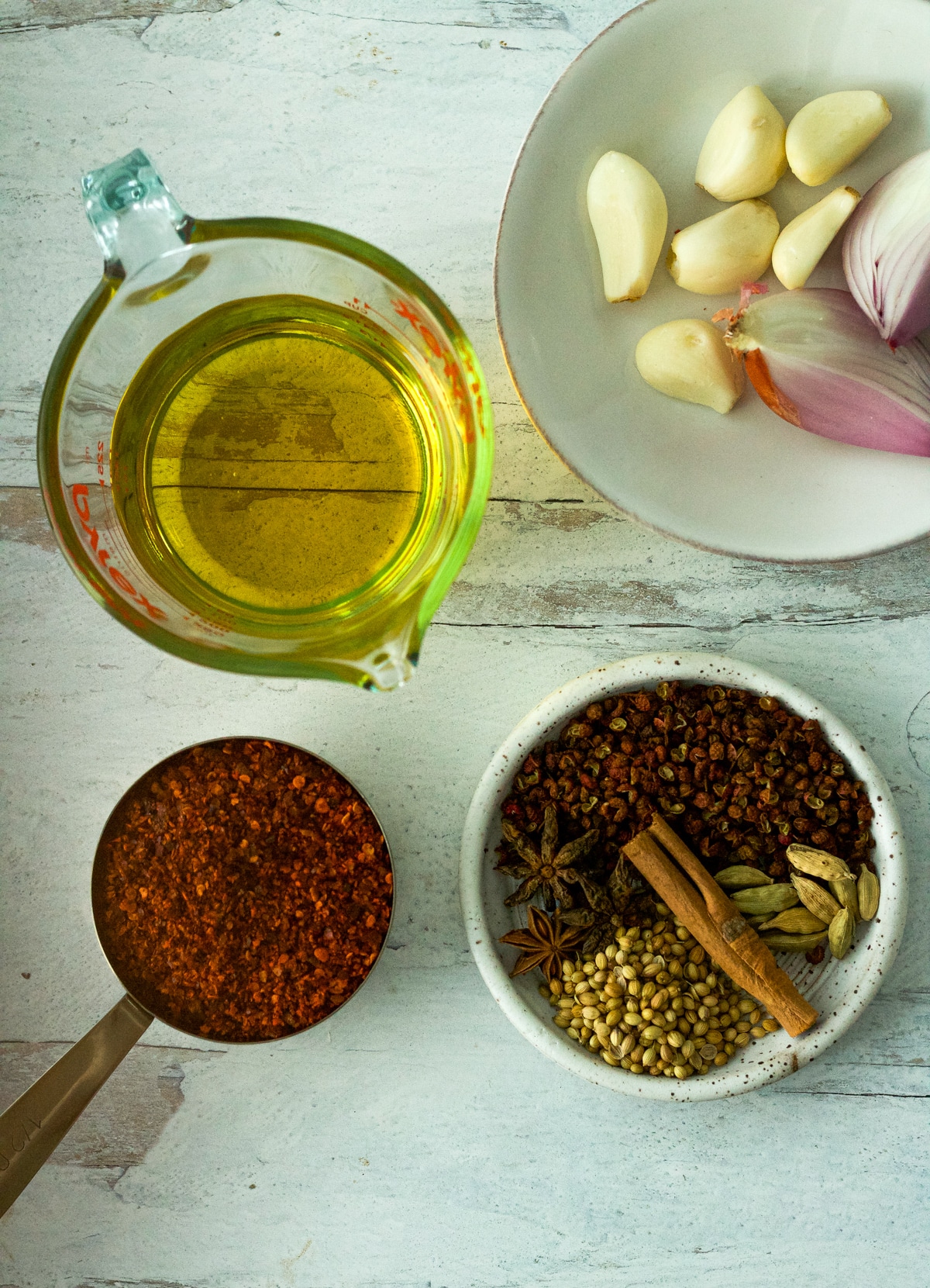 layout of ingredients for chili oil.