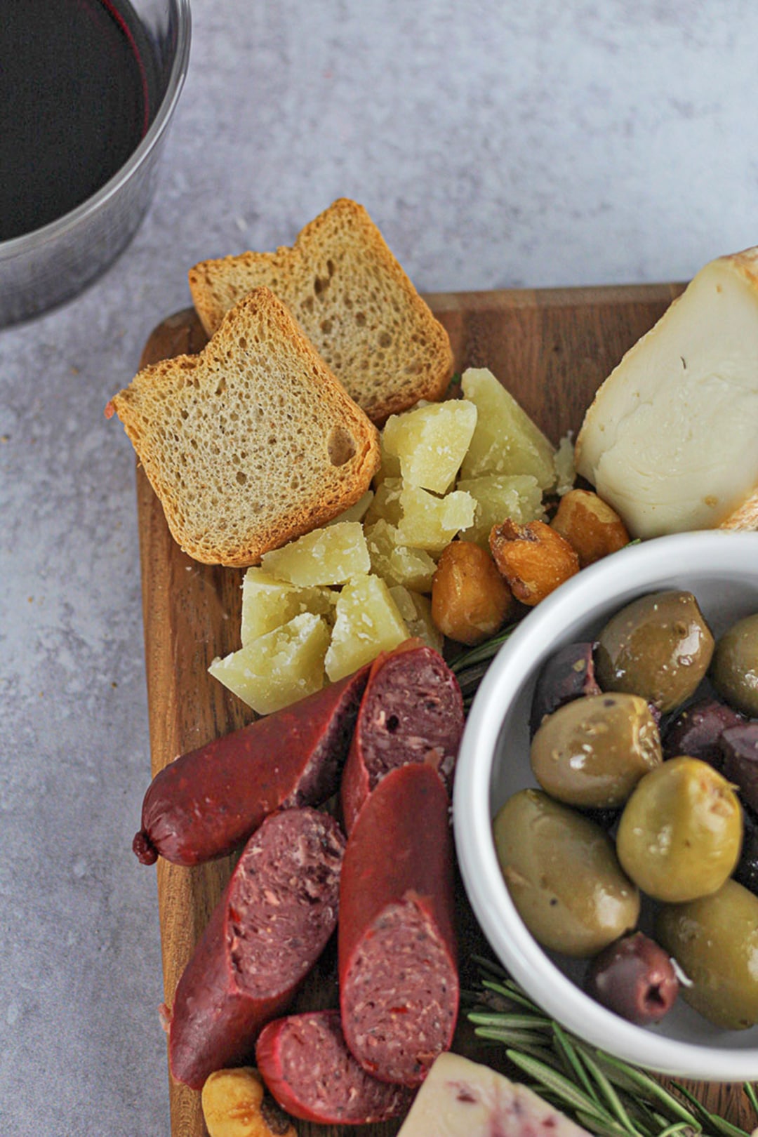 snacks for simple cheese board for two. 