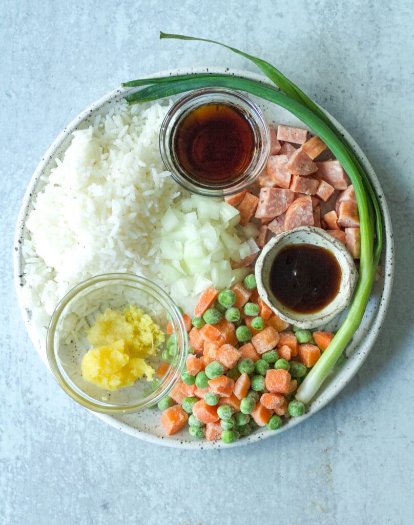 Ingredients for fried rice for one.