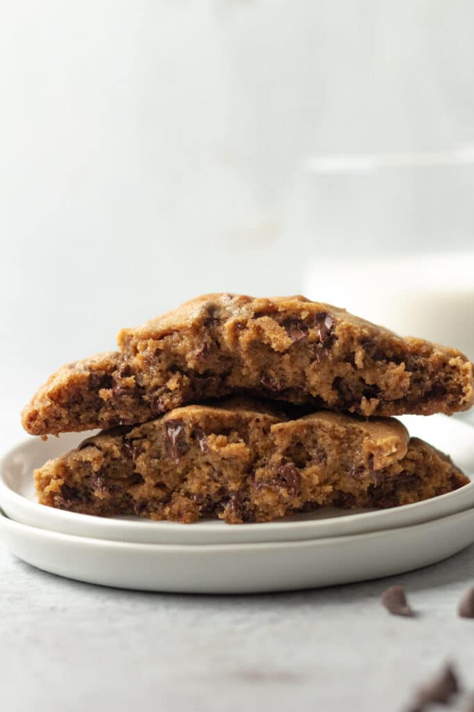 Inside of giant chocolate chip cookie.