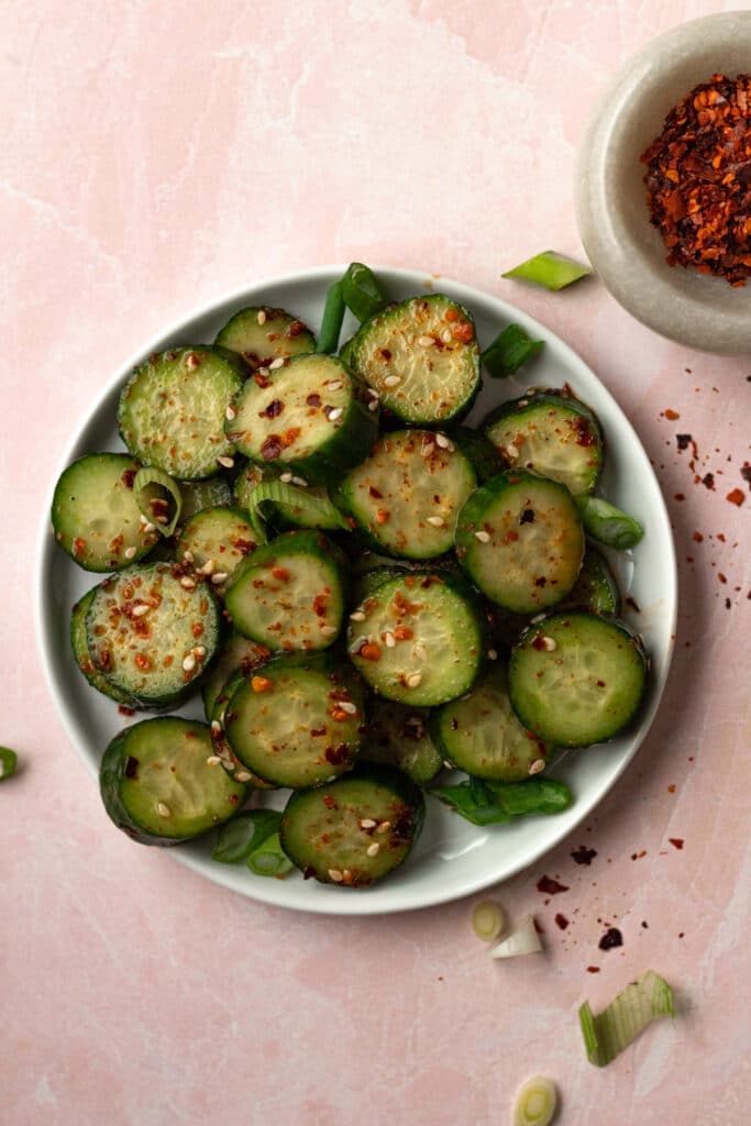 Small batch spicy asian cucumber salad for one.