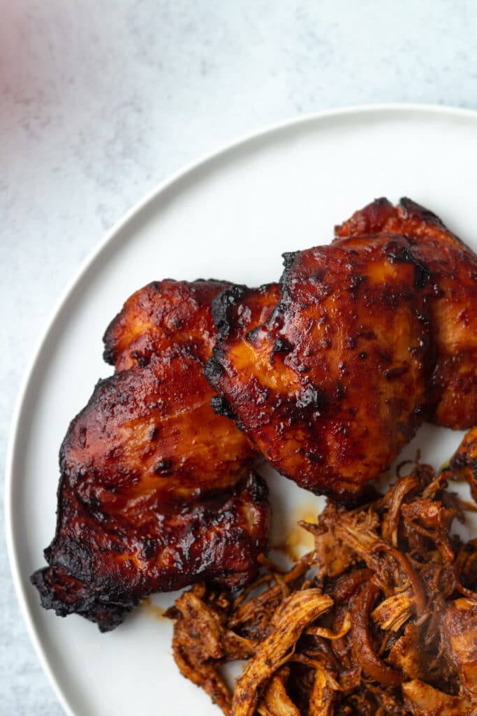 Close up of honey gochujang chicken thighs.