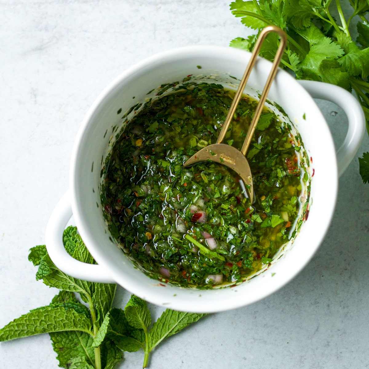 Finished cilantro chimichurri sauce.