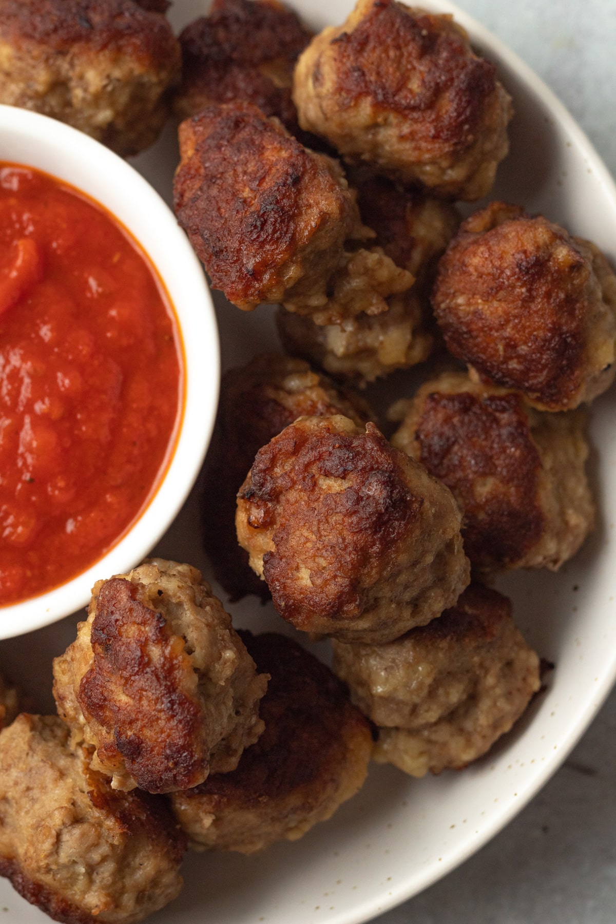 Close shot of instant pot turkey meatballs on plate.