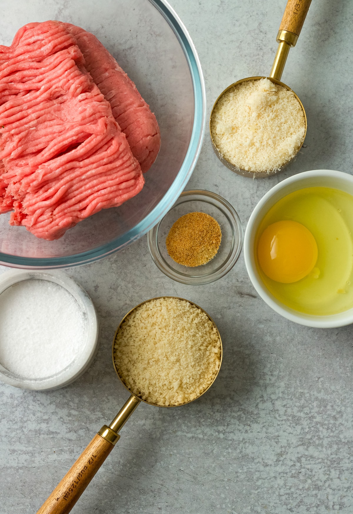 Ingredients to make turkey meatballs.