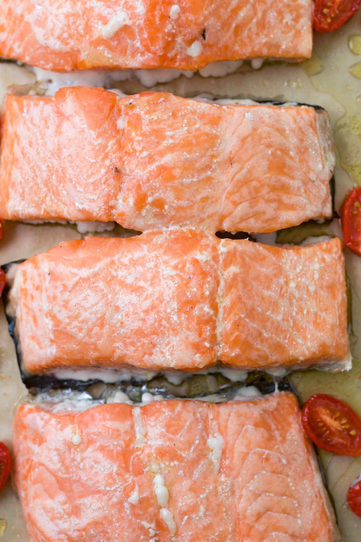 Individual filets slow baked salmon.