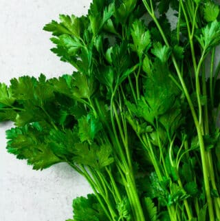 Close up photo of flat leaf parsley.