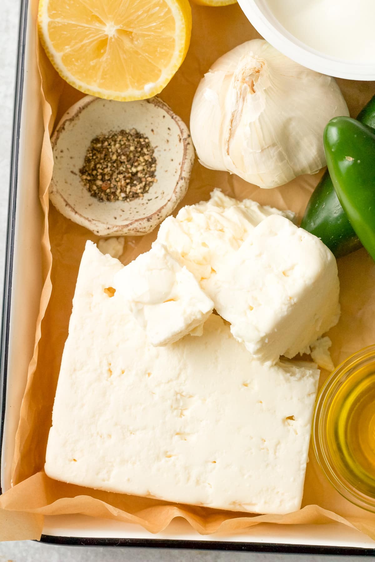 Block of feta cheese.