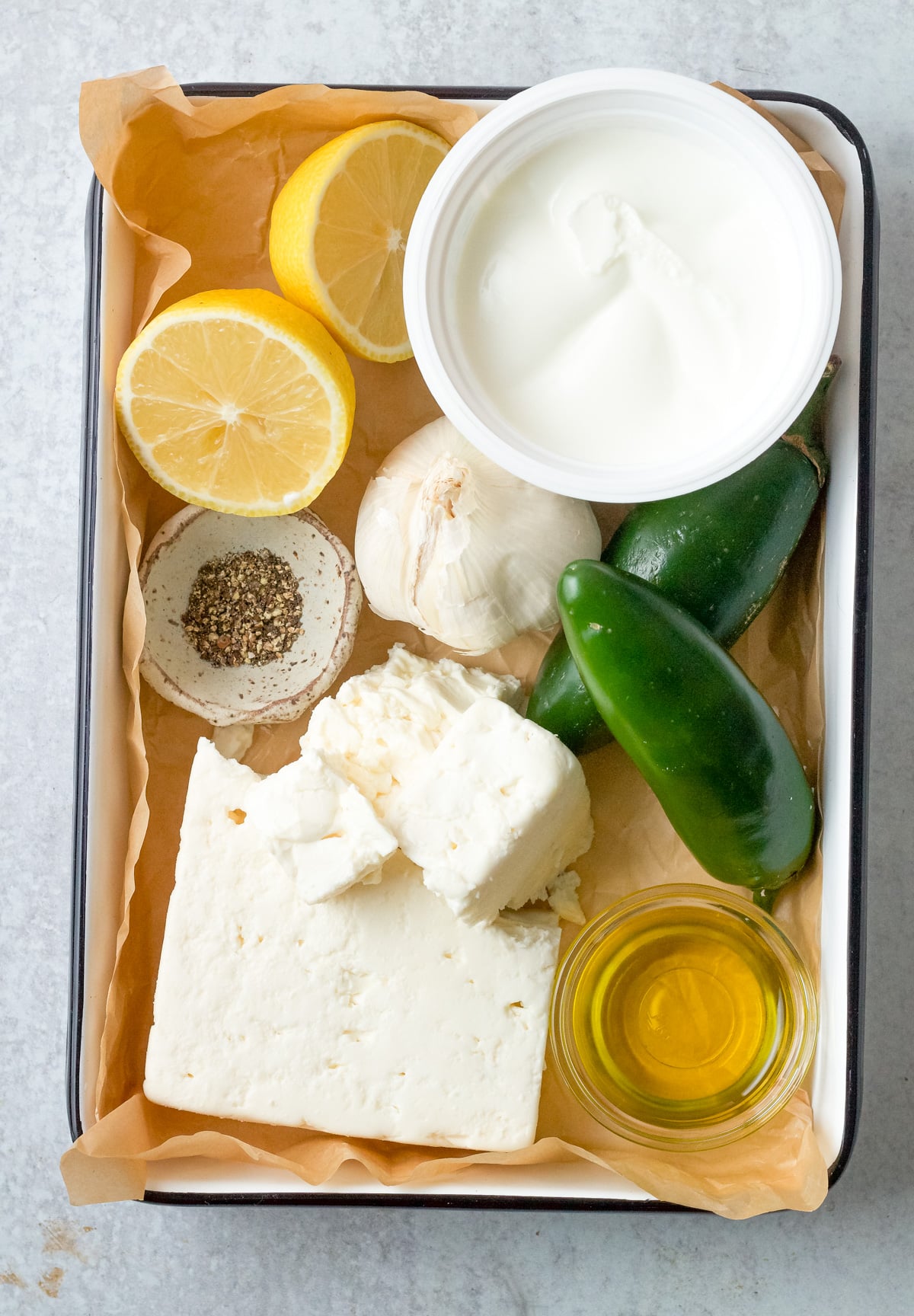 Ingredients for spicy feta dip.