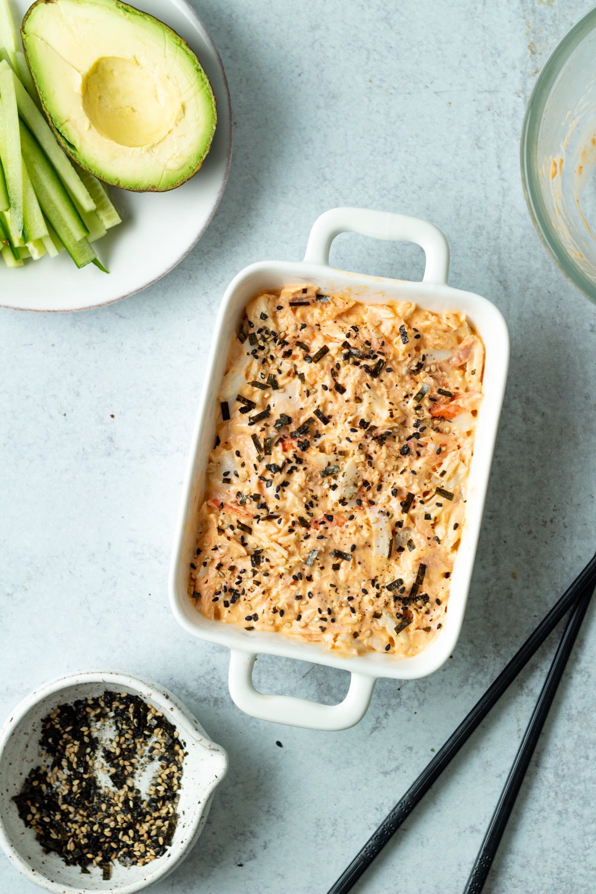 Arranged sushi bake before oven.