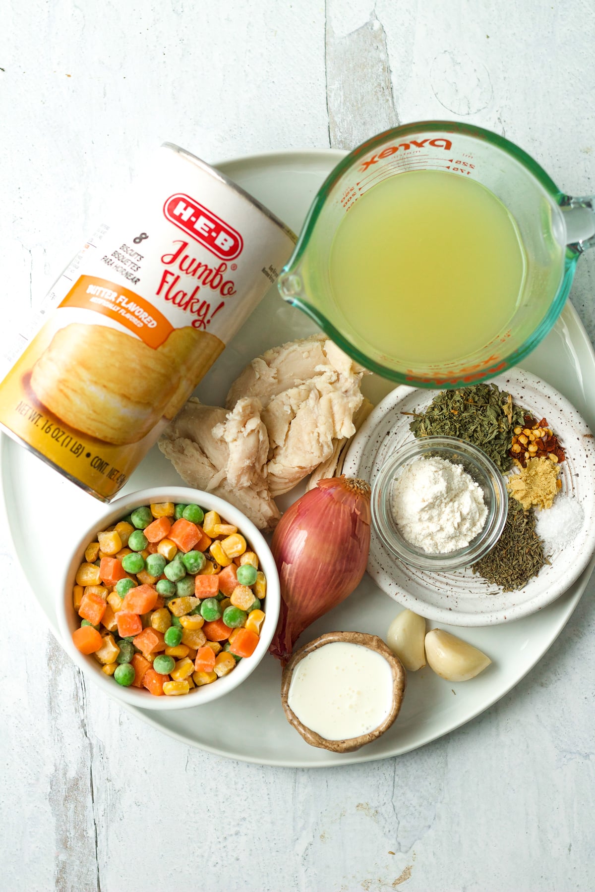 Ingredients for chicken pot pie.