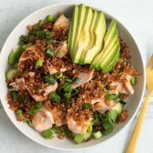 Featured photo of crispy rice salmon salad.